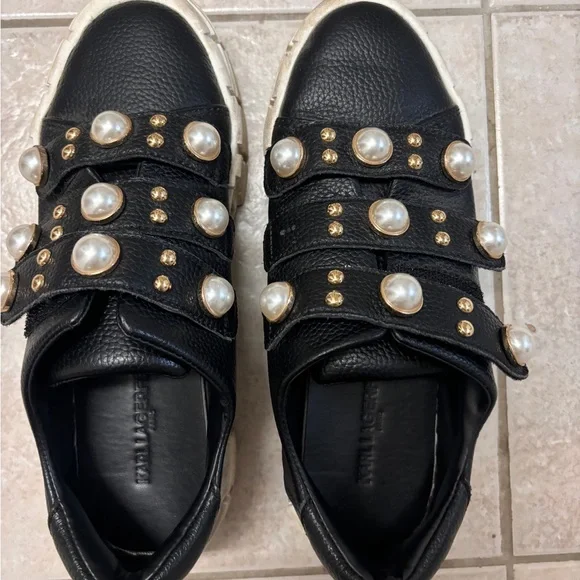 KarlLagerfeld Black Sneakers with Pearl and Gold Details - Picture 1 of 3